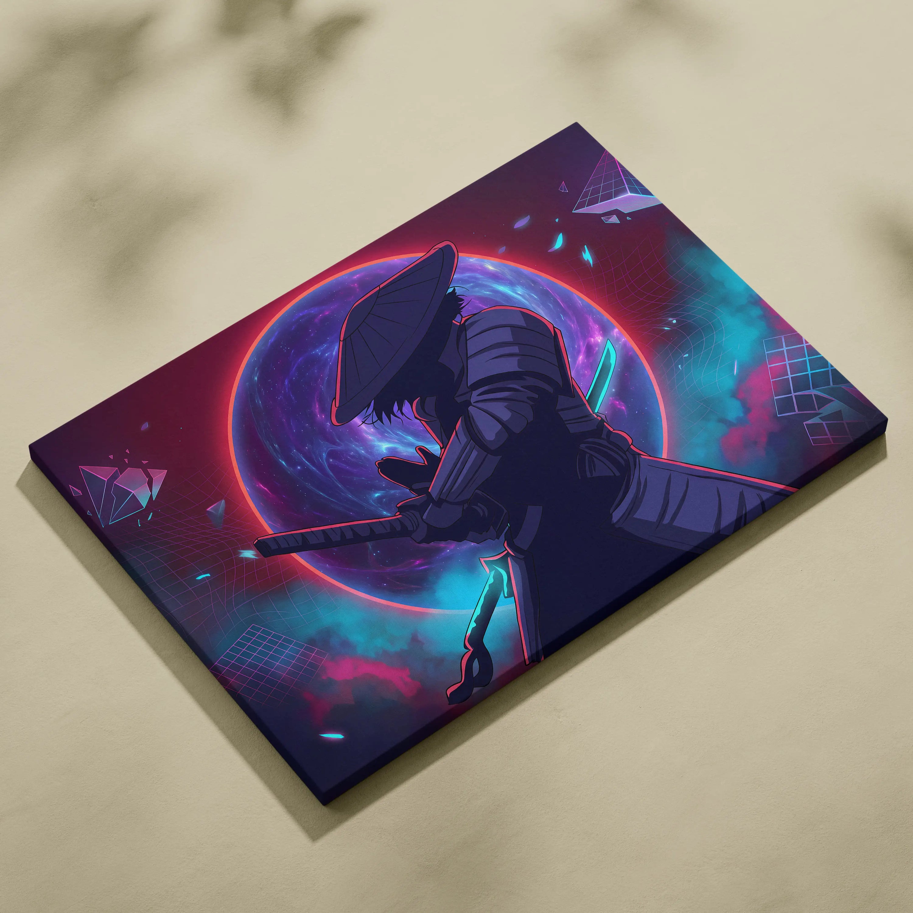 Vaporwave Fantasy Neon Cosmos Wall Art Canvas - Space Figure Neon Pink Purple Blue Living Room Art Vaporwave Mood Canvas