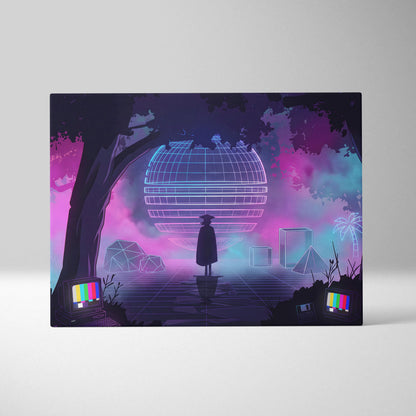 Neon Vaporwave Globe Canvas - Vaporwave Neon Globe Canvas Living Room Retro Atmospheric Nostalgic Synthwave Wall Art