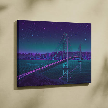 Neon Vaporwave Cityscape Canvas - Vaporwave Cityscape Neon Purple Living Room Retro Dreamy Neon Wall Art Canvas