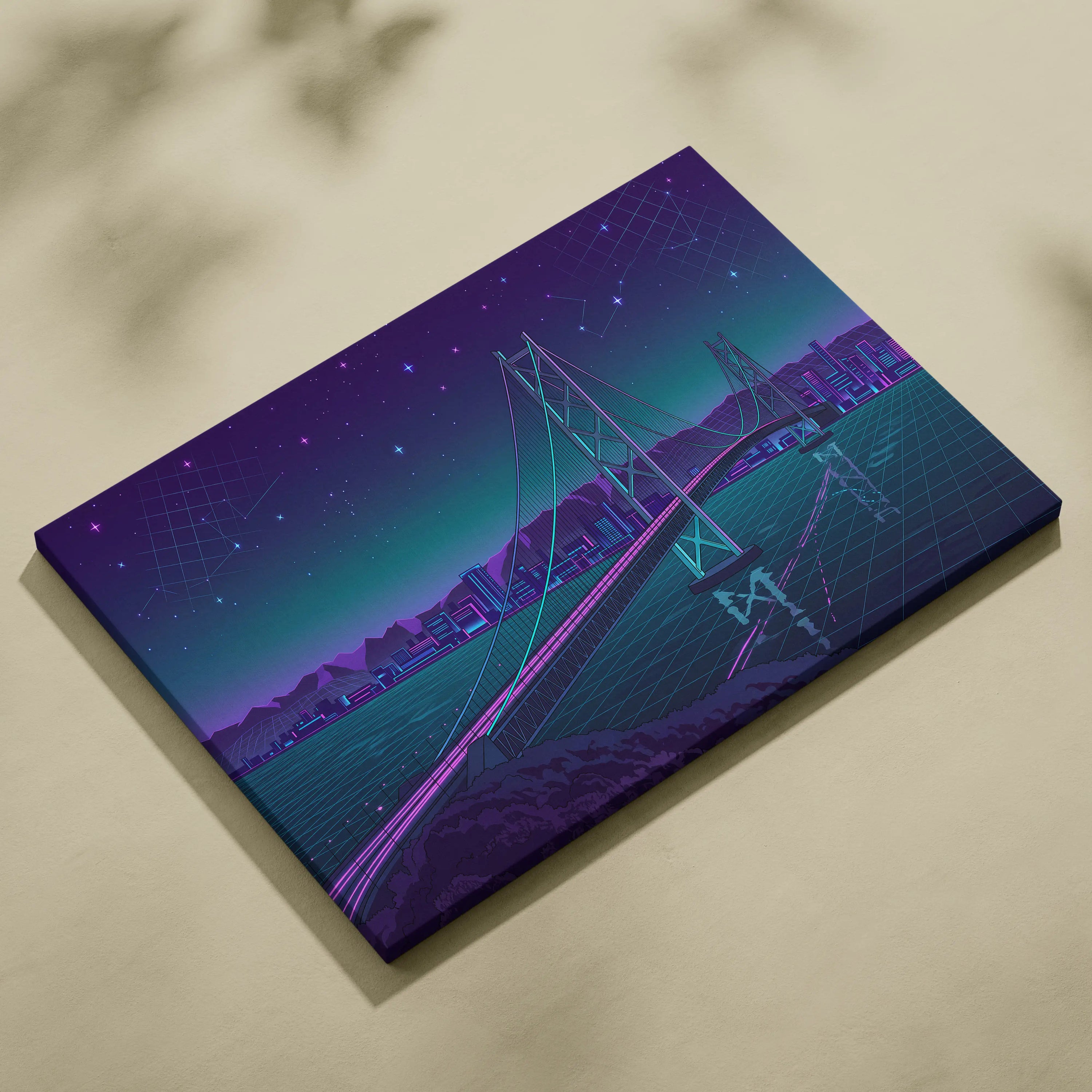 Neon Vaporwave Cityscape Canvas - Vaporwave Cityscape Neon Purple Living Room Retro Dreamy Neon Wall Art Canvas