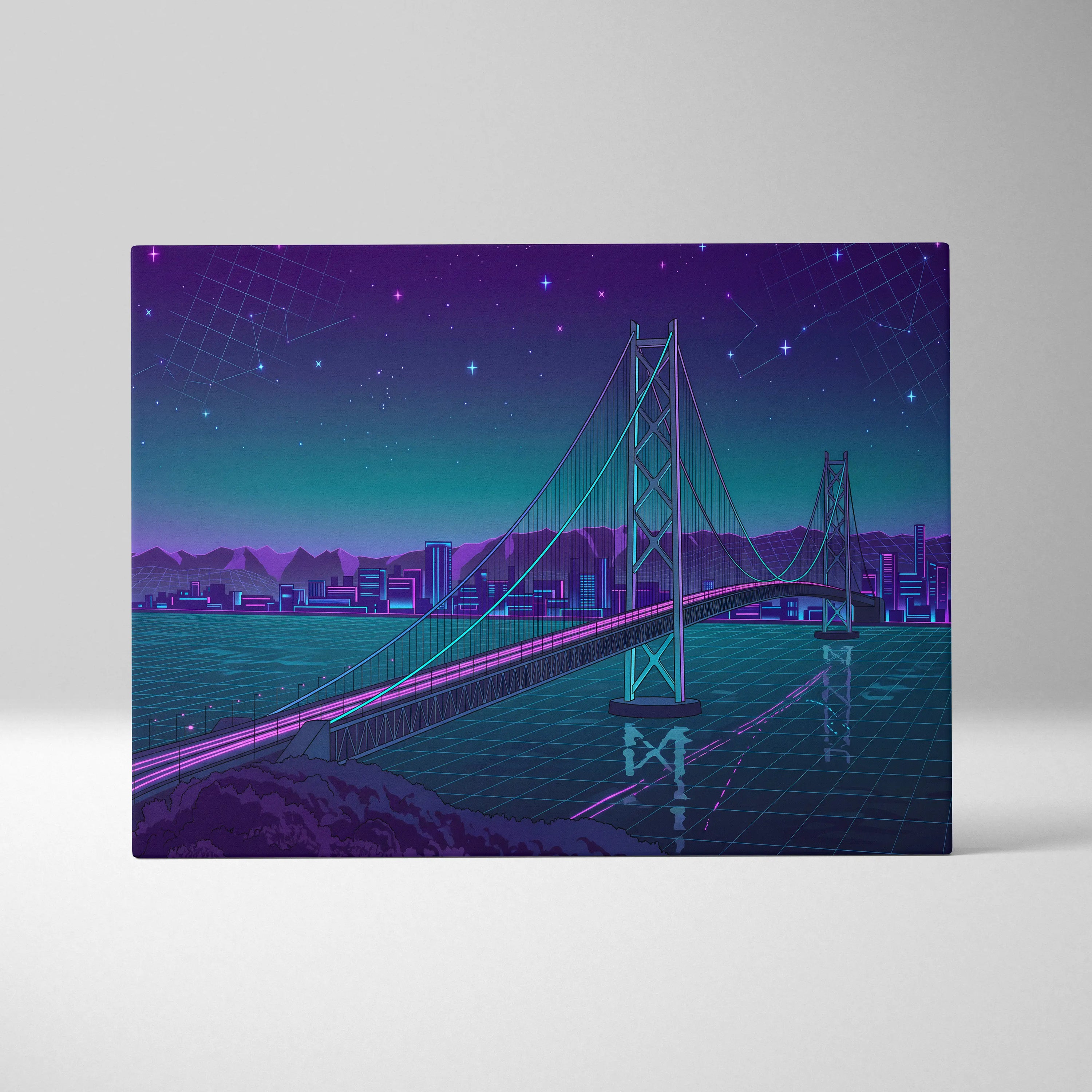 Neon Vaporwave Cityscape Canvas - Vaporwave Cityscape Neon Purple Living Room Retro Dreamy Neon Wall Art Canvas