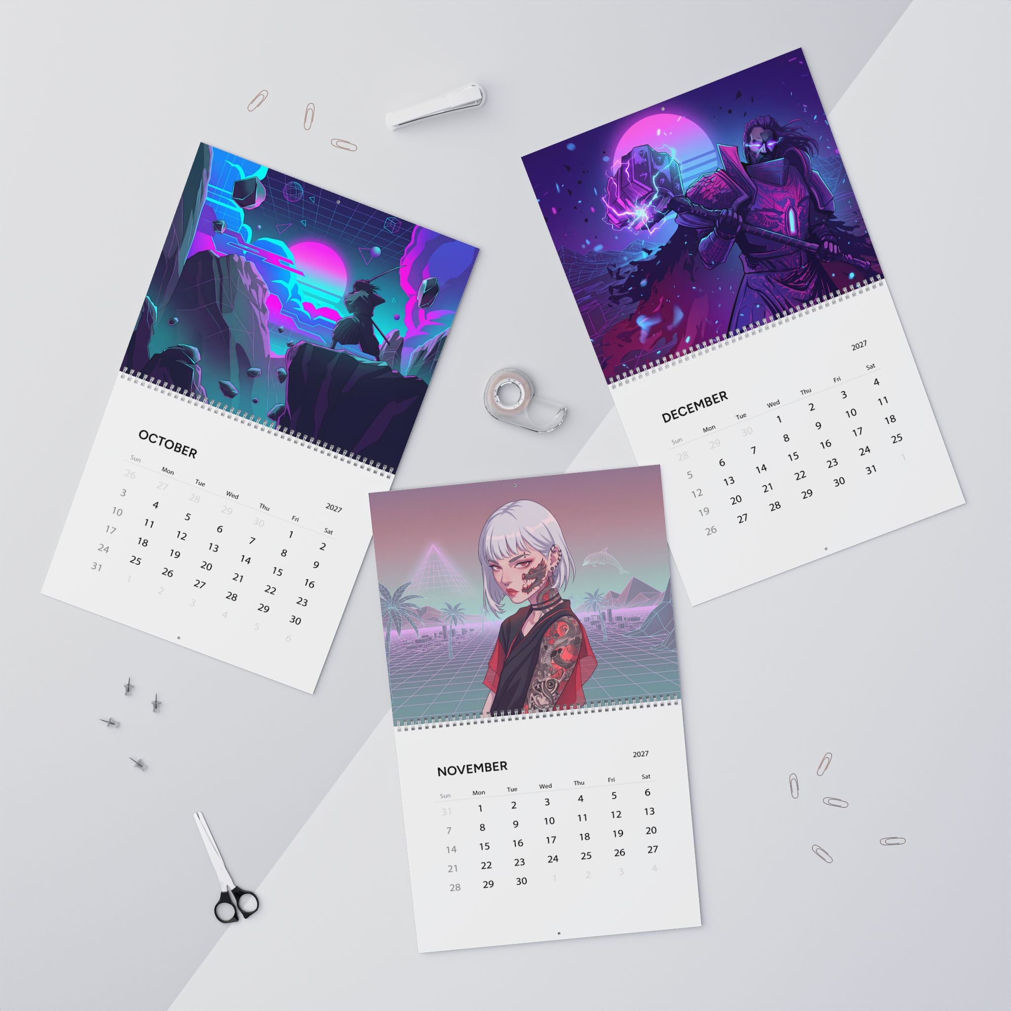 2027 Fantasy Artwork Calendar – Colorful Vaporwave Inspired Art & Neon Designs