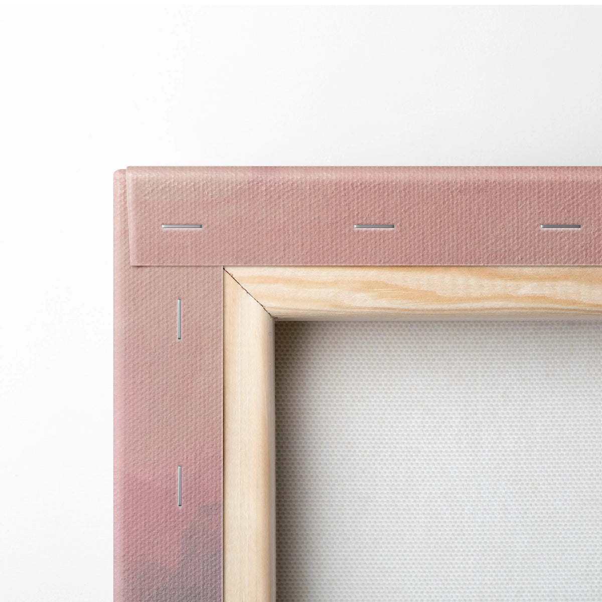 Pink canvas painting frame with light wood border featuring nissan r34 skyline gt-r inspired jdm wall decor