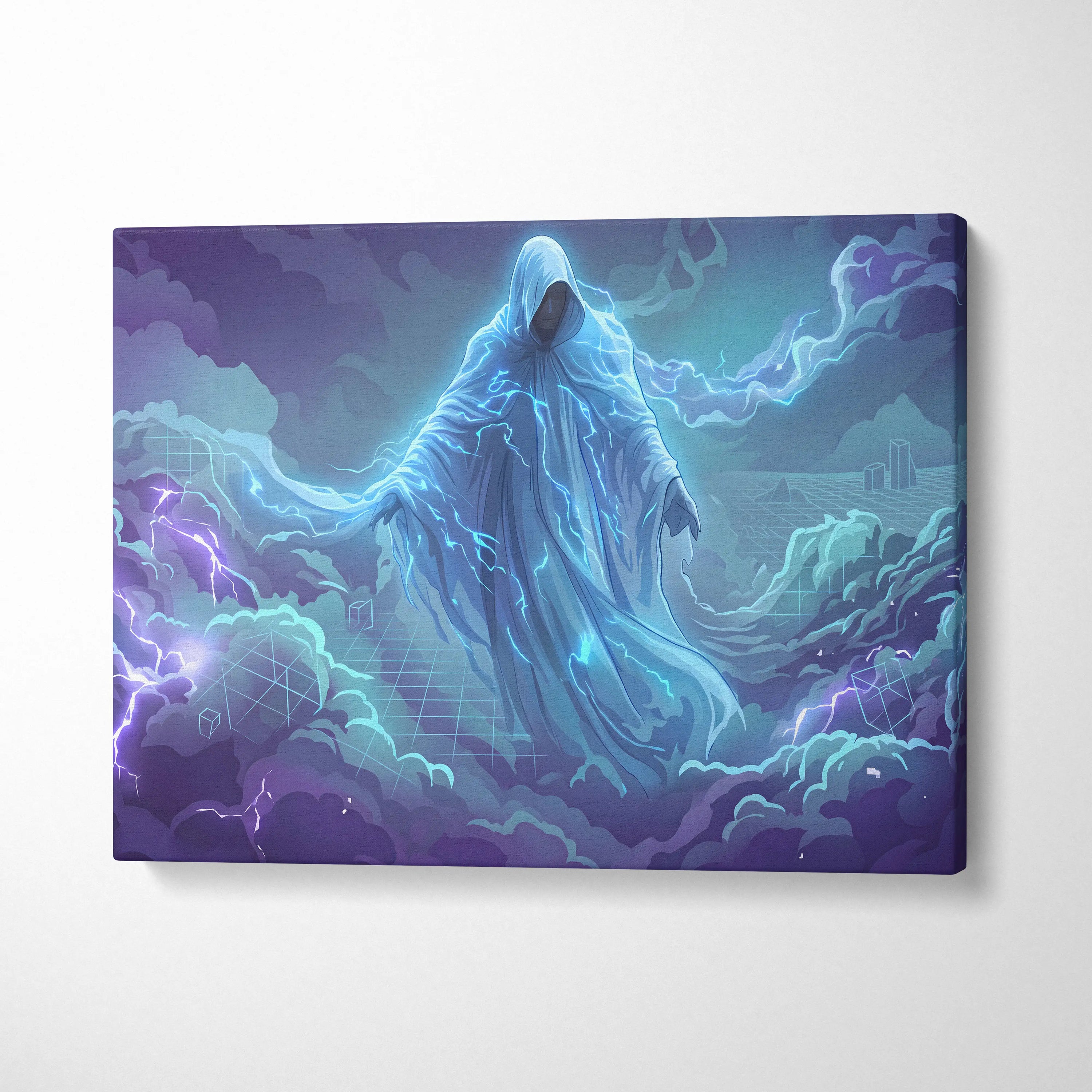 Vaporwave Neon Oracle Canvas - Vaporwave Oracle Neon Blue Purple Living Room Retrofuturism Mood Neon Wall Art Canvas
