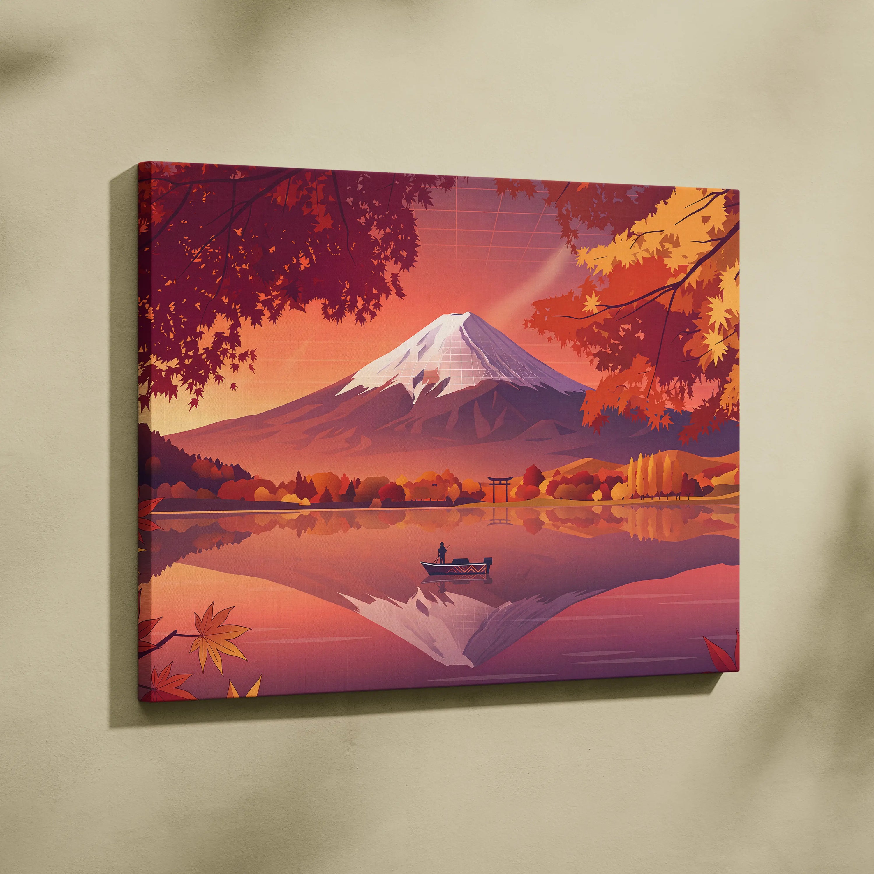 Vaporwave Neon Mountain Canvas - Vaporwave Landscape Neon Pink Purple Living Room Retro Dreamy Mood Modern Canvas Art