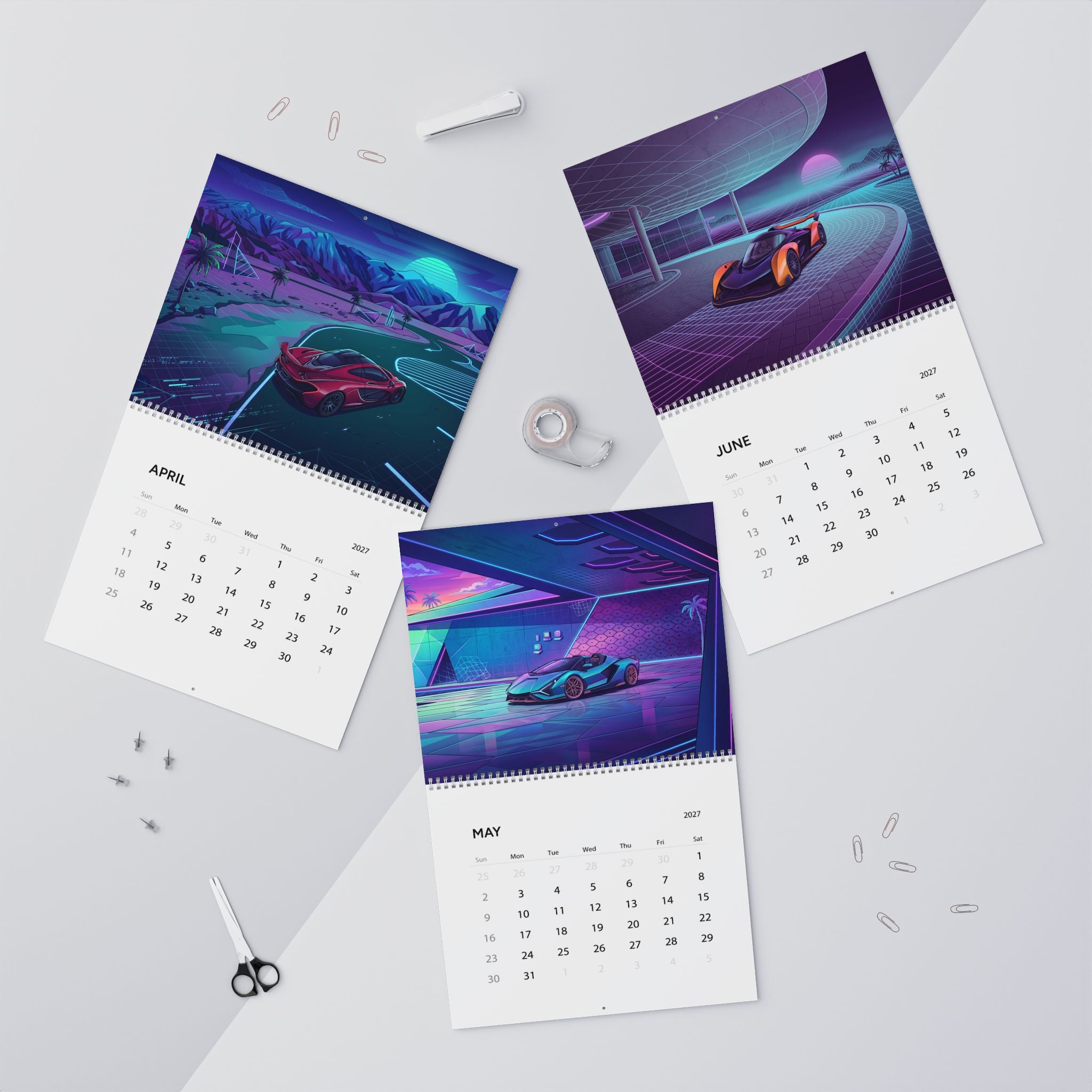 2027 Supercar Vaporwave Art Calendar – Luxury Sports Cars, Neon Nights & Retro Futuristic Artwork