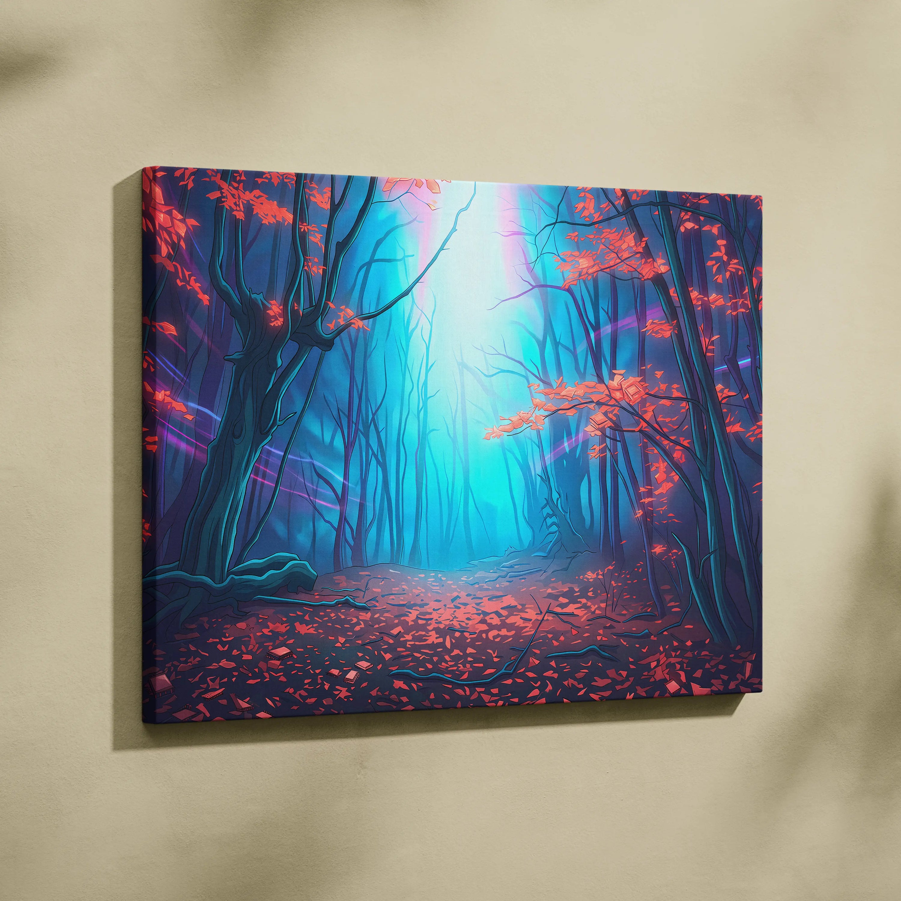 Neon Forest Vaporwave Canvas - Vaporwave Landscape Neon Blues Pink Living Room Retro Futurism Dreamy Atmosphere Wall Art