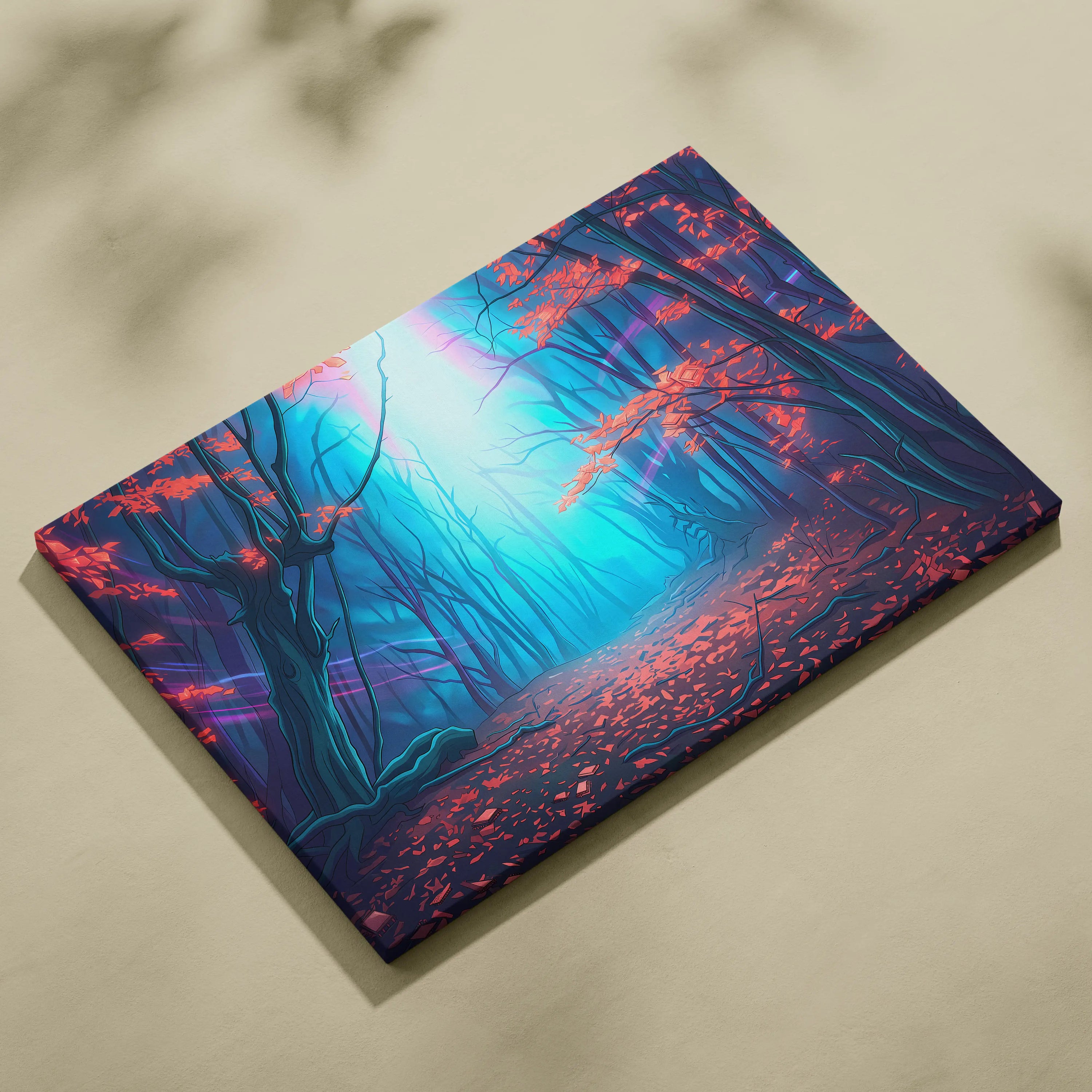 Neon Forest Vaporwave Canvas - Vaporwave Landscape Neon Blues Pink Living Room Retro Futurism Dreamy Atmosphere Wall Art