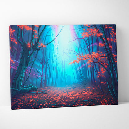 Neon Forest Vaporwave Canvas - Vaporwave Landscape Neon Blues Pink Living Room Retro Futurism Dreamy Atmosphere Wall Art