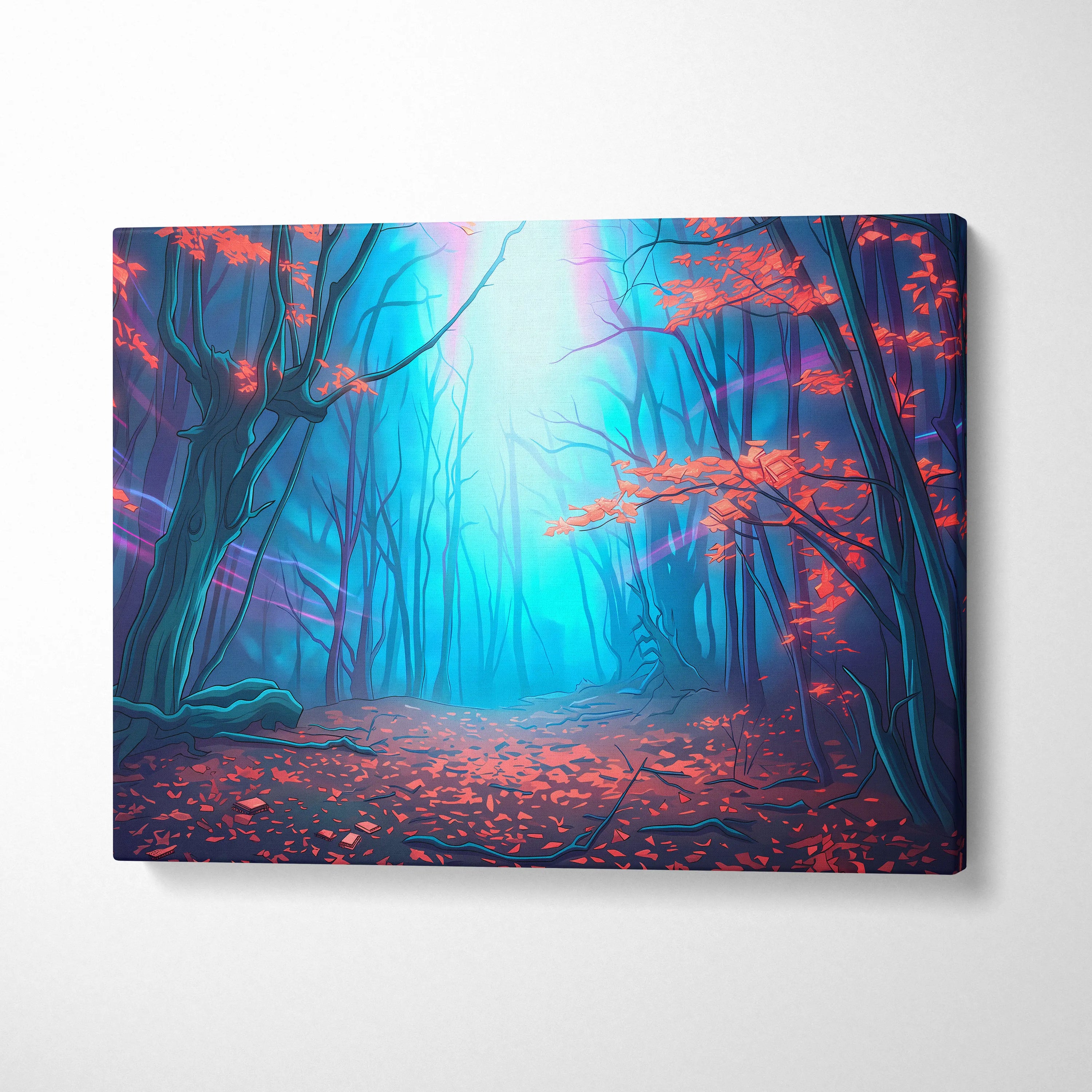 Neon Forest Vaporwave Canvas - Vaporwave Landscape Neon Blues Pink Living Room Retro Futurism Dreamy Atmosphere Wall Art