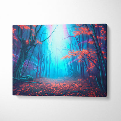 Neon Forest Vaporwave Canvas - Vaporwave Landscape Neon Blues Pink Living Room Retro Futurism Dreamy Atmosphere Wall Art