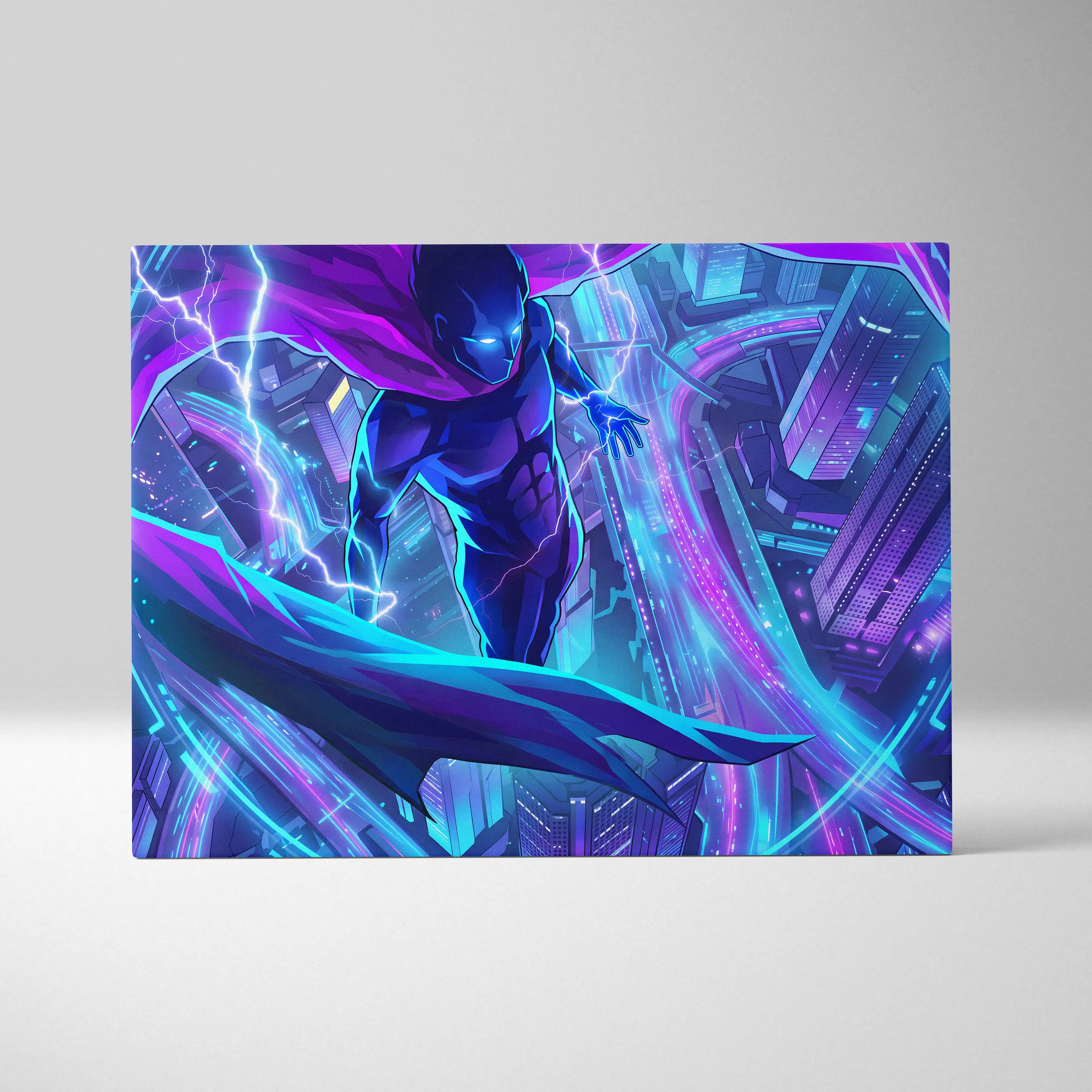 Vaporwave Neon Hero Canvas - Hero Purple Blue Vaporwave Living Room Retro Futurism Moody Neon Synthwave Decor Wall Art