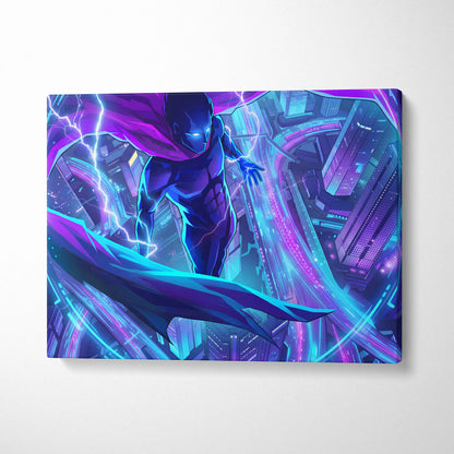 Vaporwave Neon Hero Canvas - Hero Purple Blue Vaporwave Living Room Retro Futurism Moody Neon Synthwave Decor Wall Art