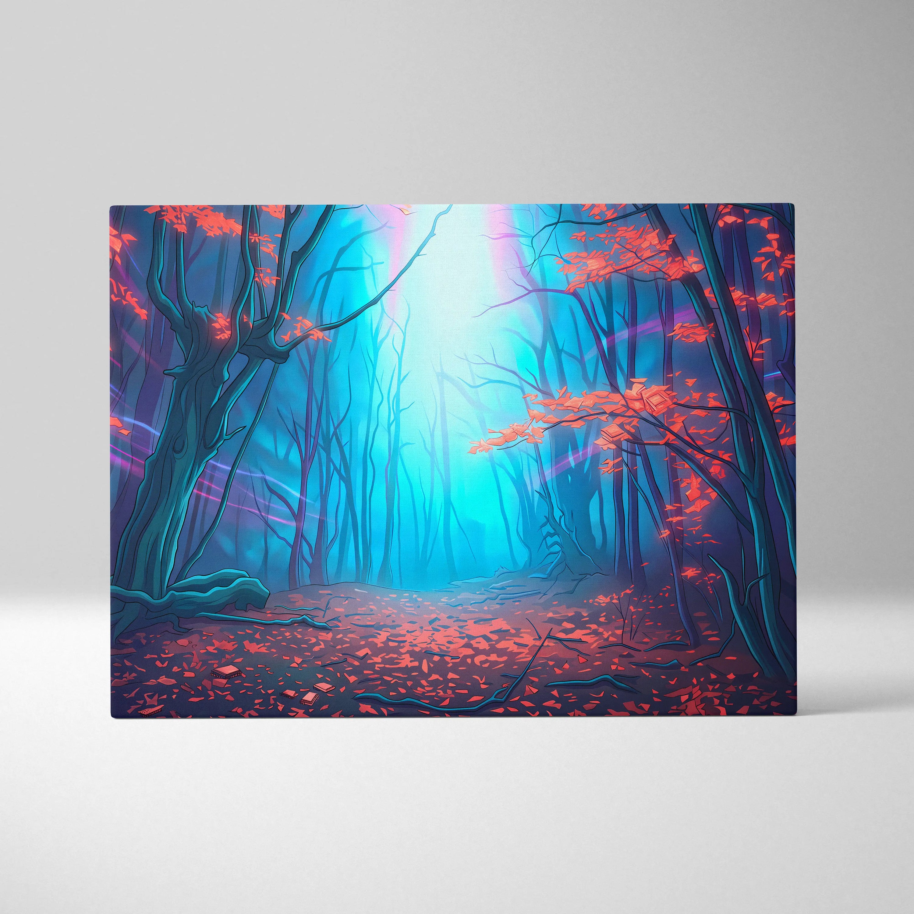 Neon Forest Vaporwave Canvas - Vaporwave Landscape Neon Blues Pink Living Room Retro Futurism Dreamy Atmosphere Wall Art