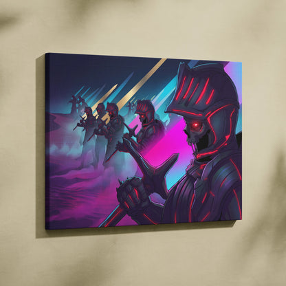 Vaporwave Knight Neon Canvas - Vaporwave Knight Art Neon Pink Blue Living Room Retro Futurism Dreamy Neon Decor Canvas
