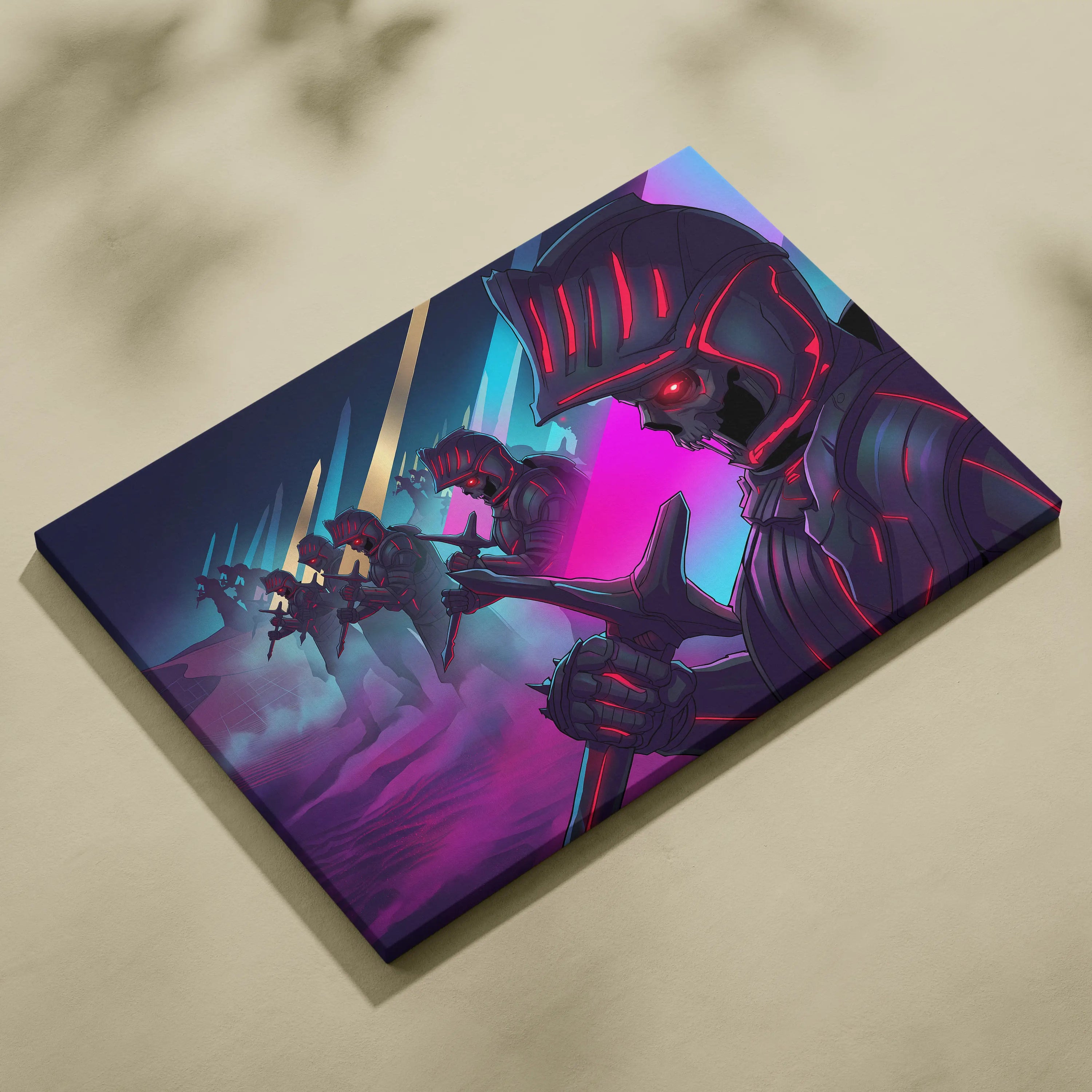 Vaporwave Knight Neon Canvas - Vaporwave Knight Art Neon Pink Blue Living Room Retro Futurism Dreamy Neon Decor Canvas