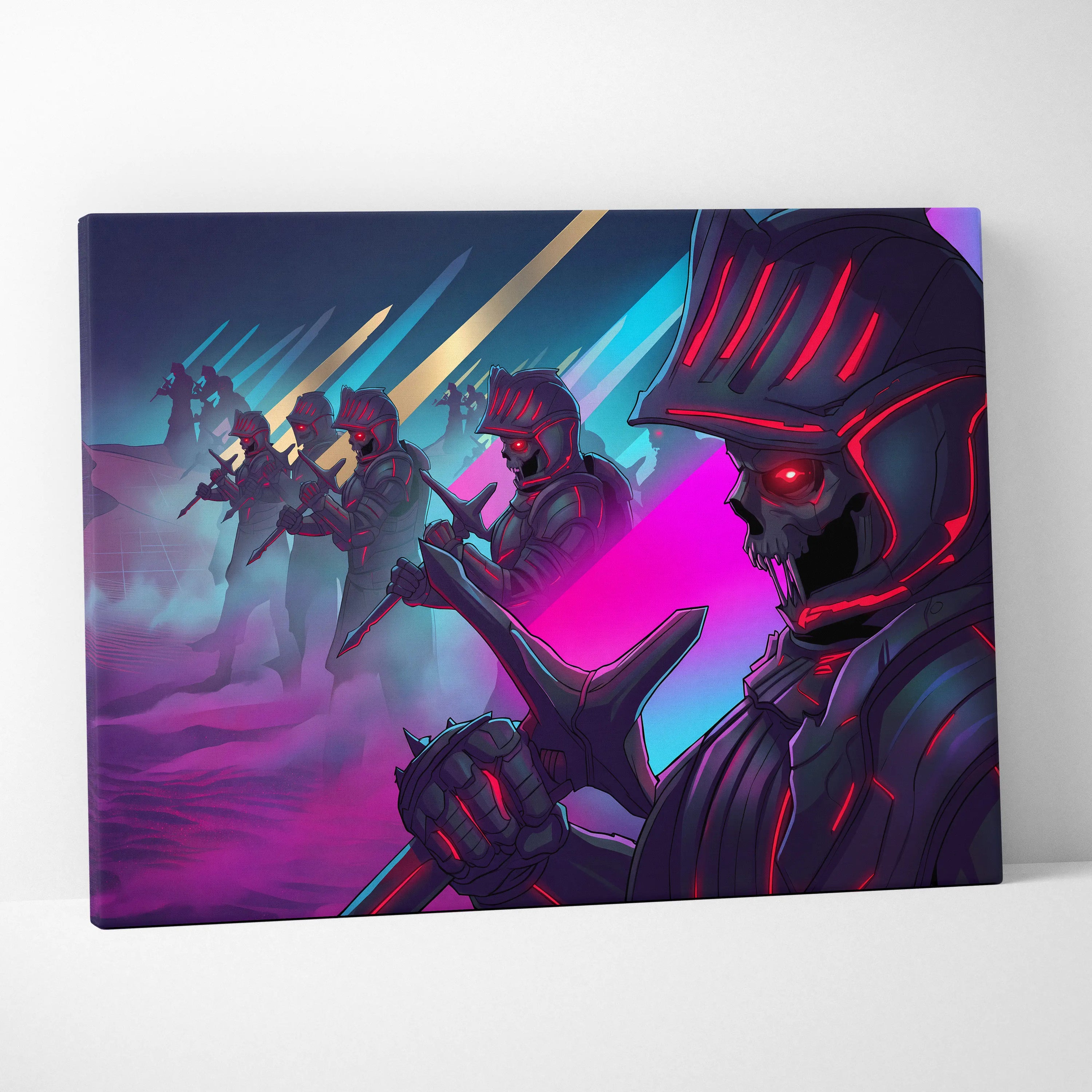 Vaporwave Knight Neon Canvas - Vaporwave Knight Art Neon Pink Blue Living Room Retro Futurism Dreamy Neon Decor Canvas