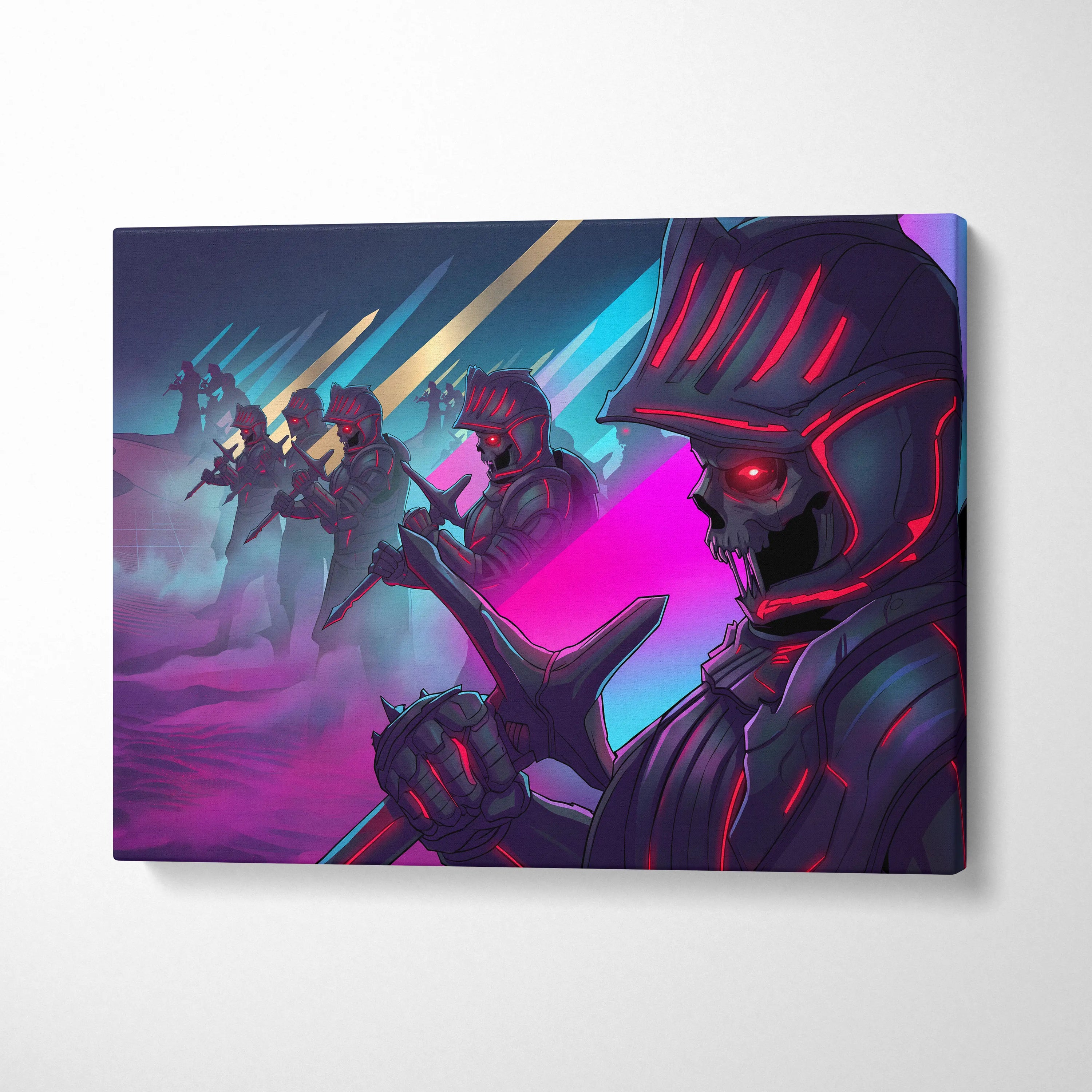 Vaporwave Knight Neon Canvas - Vaporwave Knight Art Neon Pink Blue Living Room Retro Futurism Dreamy Neon Decor Canvas