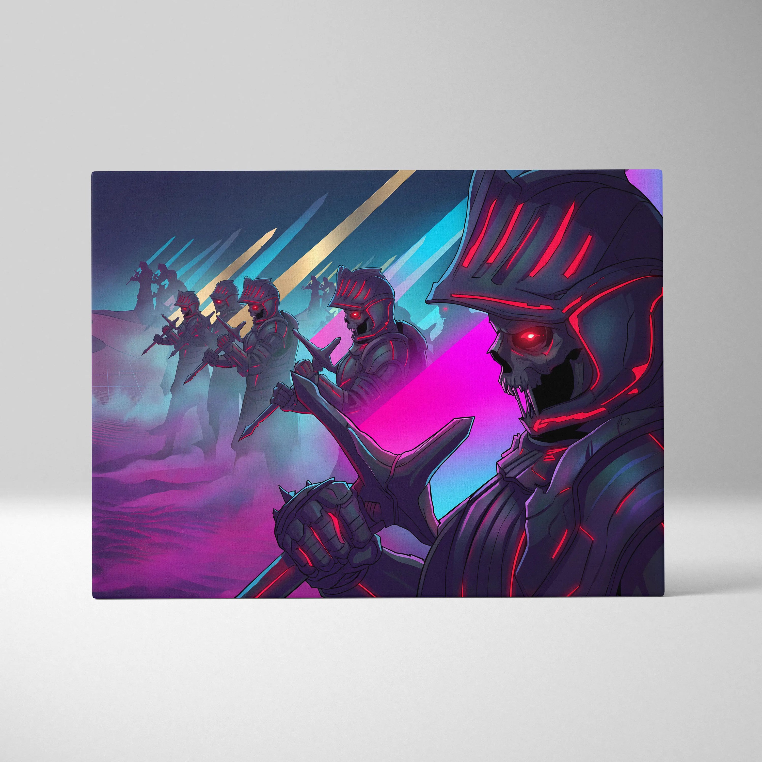 Vaporwave Knight Neon Canvas - Vaporwave Knight Art Neon Pink Blue Living Room Retro Futurism Dreamy Neon Decor Canvas