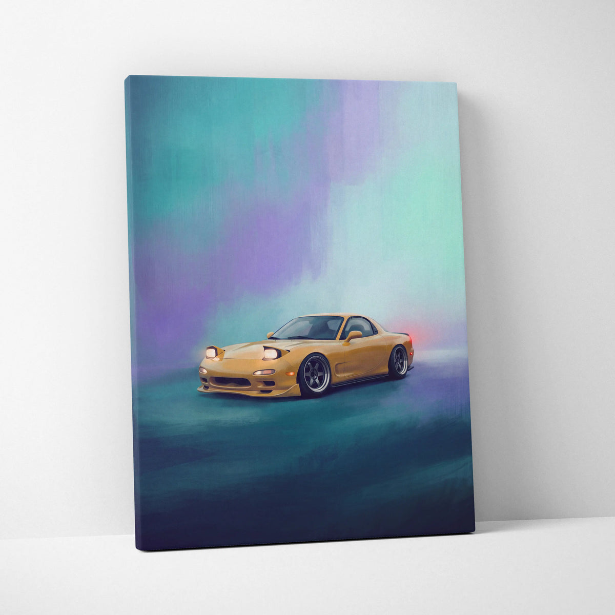 Mazda RX-7 Inspired Car Wall Art - Yellow Rotary Sports Car Canvas Print for Living Room
