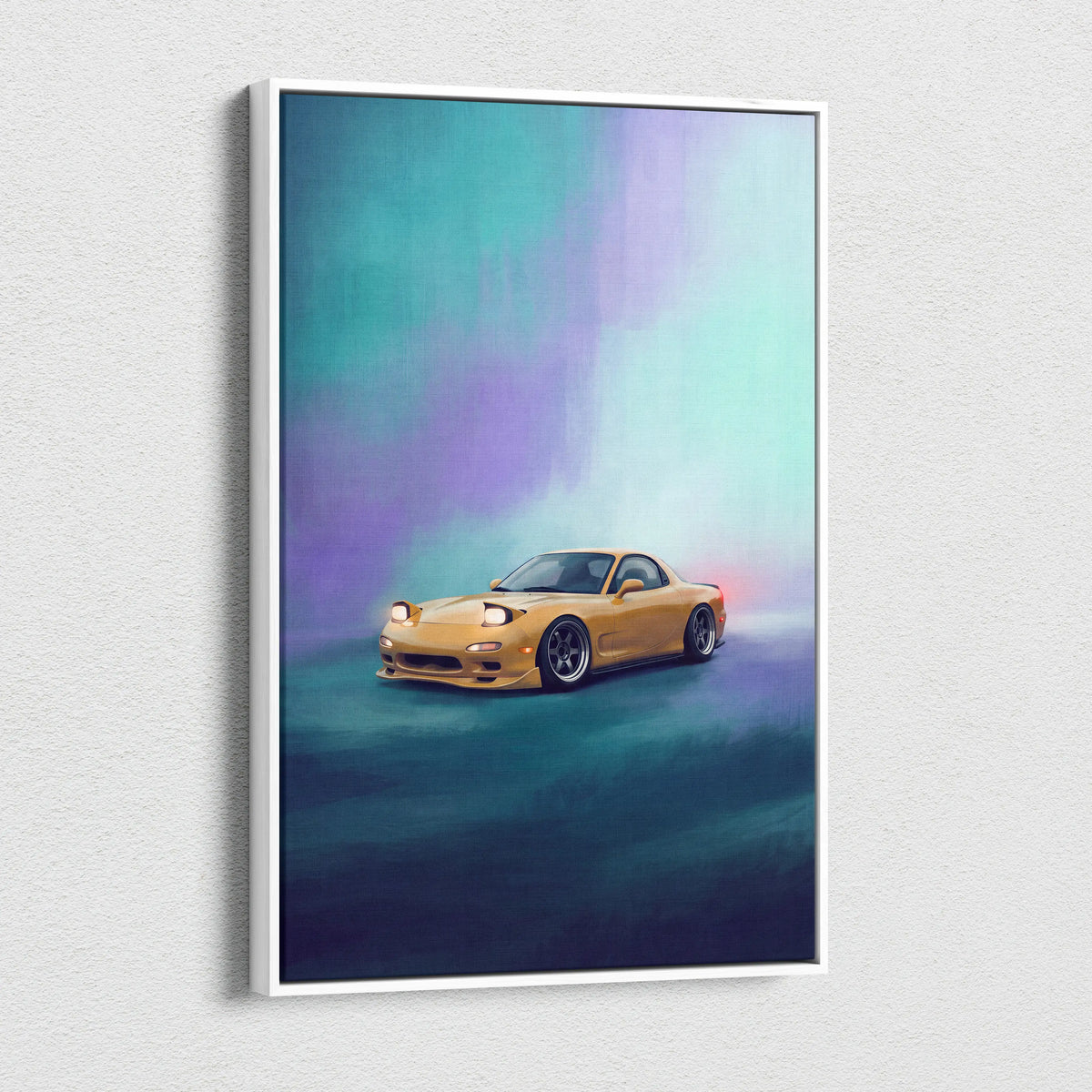 Mazda RX-7 Inspired Car Wall Art - Yellow Rotary Sports Car Canvas Print for Living Room