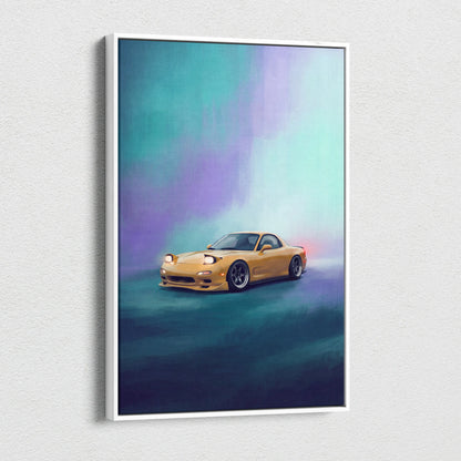 Mazda RX-7 Inspired Car Wall Art - Yellow Rotary Sports Car Canvas Print for Living Room