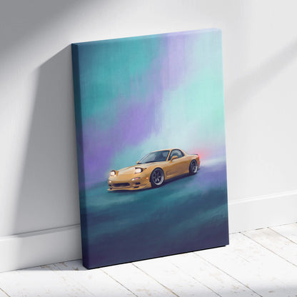 Mazda RX-7 Inspired Car Wall Art - Yellow Rotary Sports Car Canvas Print for Living Room