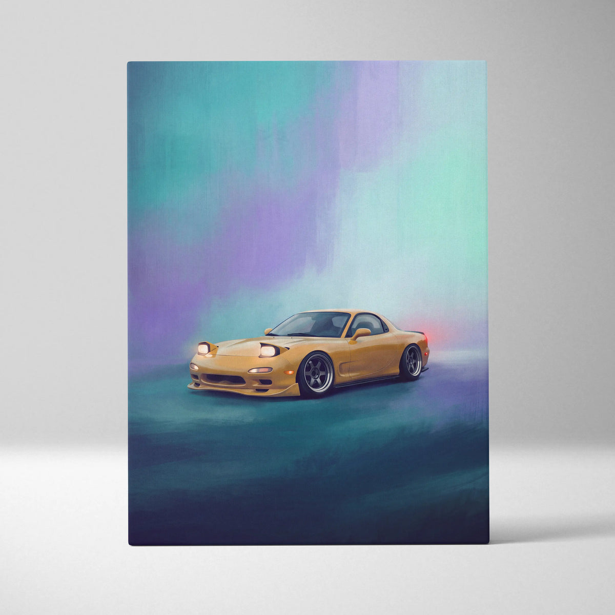 Mazda RX-7 Inspired Car Wall Art - Yellow Rotary Sports Car Canvas Print for Living Room