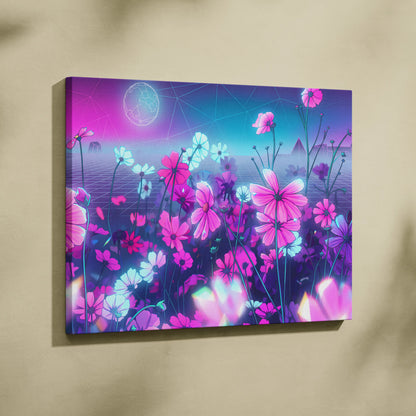 Neon Vaporwave Dream Canvas - VaporwaveLandscapePinkPurpleLivingRoomRetroFuturism → Mood Neon Glow Niche Wall Art Canvas