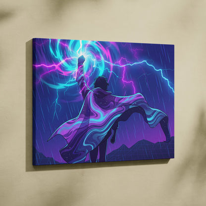 Vaporwave Dream Neon Canvas - Vaporwave Neon Blues Pink Room Retro Futurism Mystic Mood Modern Wall Art Synthwave Canvas