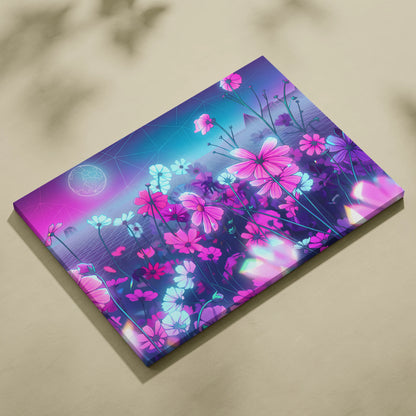 Neon Vaporwave Dream Canvas - VaporwaveLandscapePinkPurpleLivingRoomRetroFuturism → Mood Neon Glow Niche Wall Art Canvas