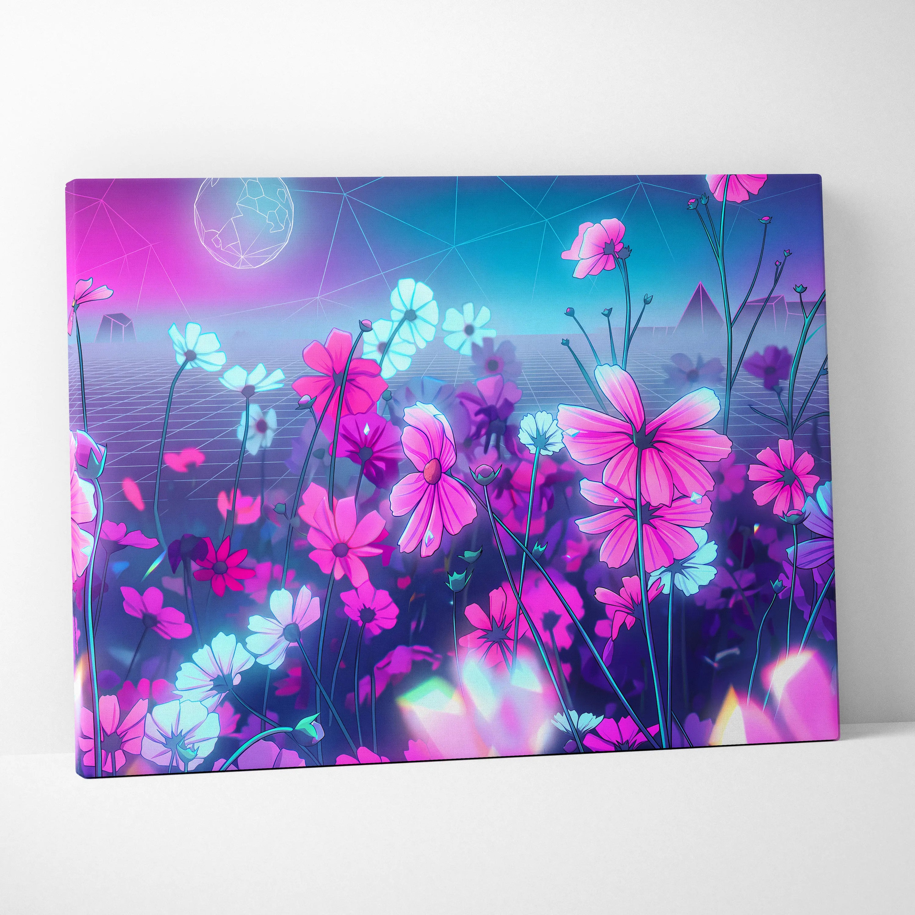 Neon Vaporwave Dream Canvas - VaporwaveLandscapePinkPurpleLivingRoomRetroFuturism → Mood Neon Glow Niche Wall Art Canvas