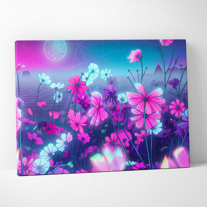 Neon Vaporwave Dream Canvas - VaporwaveLandscapePinkPurpleLivingRoomRetroFuturism → Mood Neon Glow Niche Wall Art Canvas