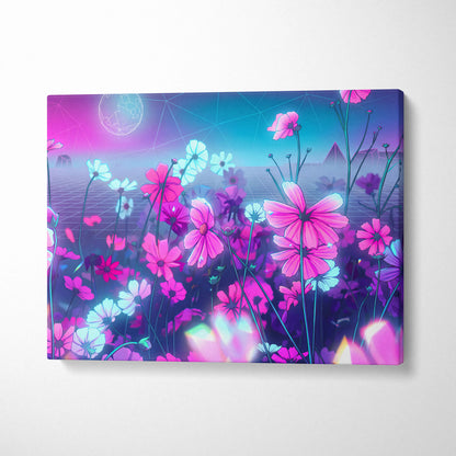 Neon Vaporwave Dream Canvas - VaporwaveLandscapePinkPurpleLivingRoomRetroFuturism → Mood Neon Glow Niche Wall Art Canvas