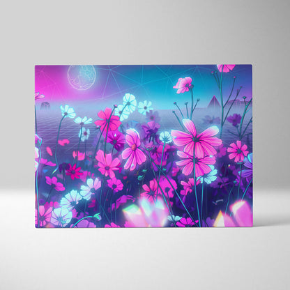 Neon Vaporwave Dream Canvas - VaporwaveLandscapePinkPurpleLivingRoomRetroFuturism → Mood Neon Glow Niche Wall Art Canvas