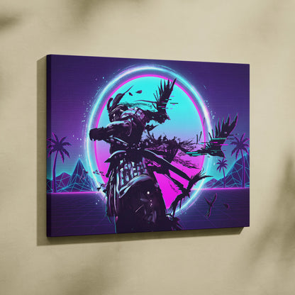 Vaporwave Neon Warrior Canvas - Astronaut Neon Pink Cyan Home Decor Vaporwave Dreamy Nostalgic Neon Deco Arcade Canvas