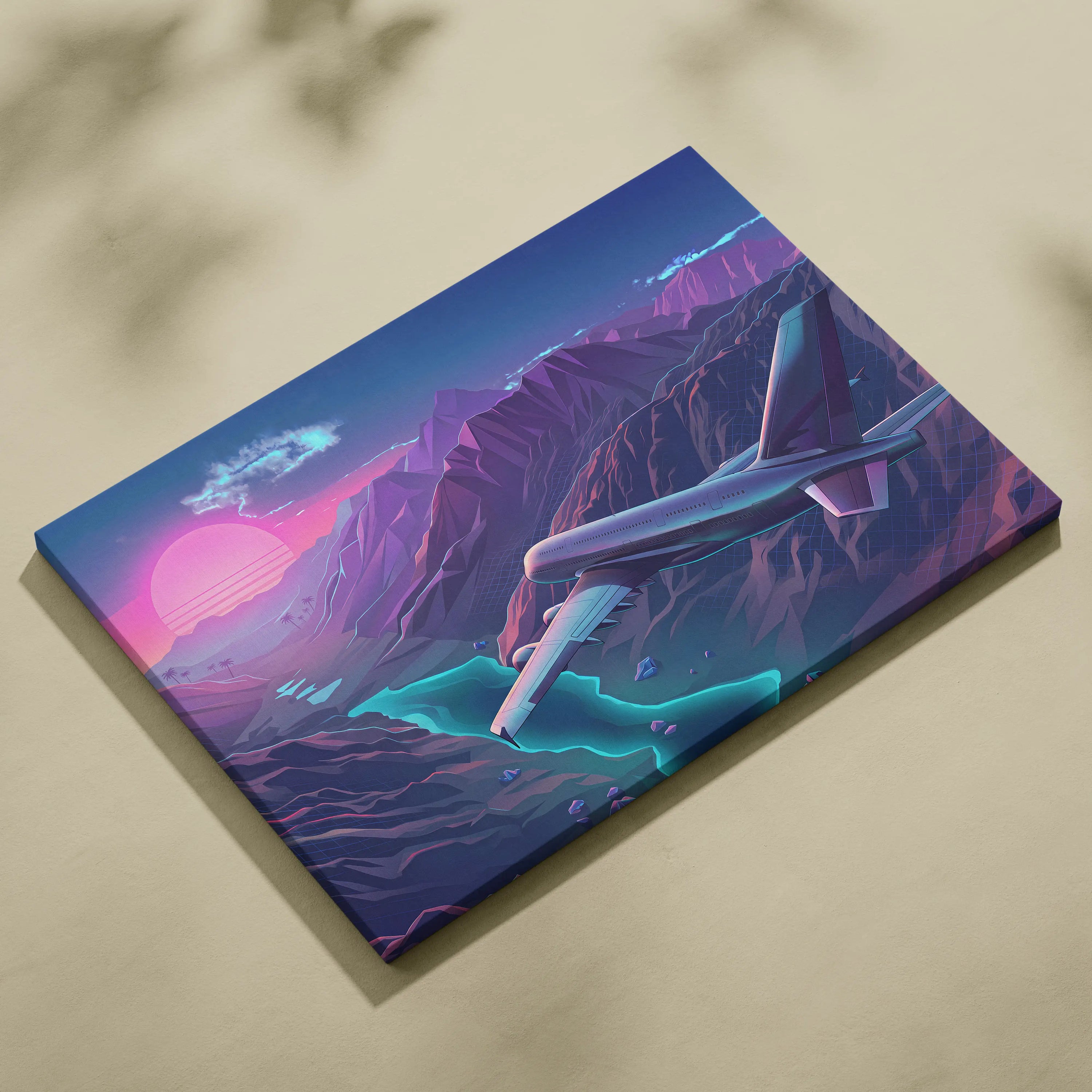 Neon Sunset Vaporwave Canvas - Neon Sunset Pink Purple Cyan Living Room Vaporwave Dreamy Retro Futurism Wall Art Canvas