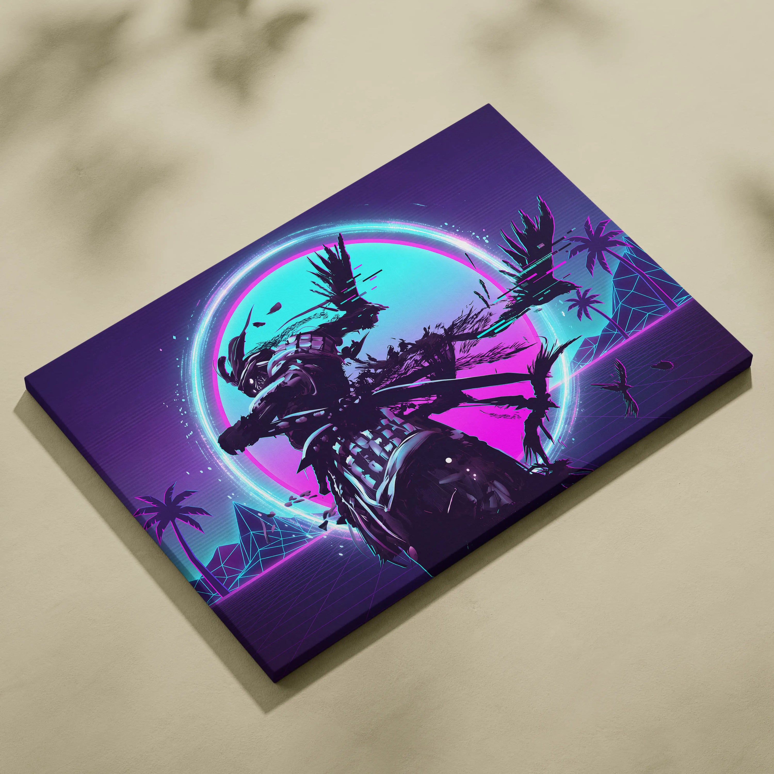 Vaporwave Neon Warrior Canvas - Astronaut Neon Pink Cyan Home Decor Vaporwave Dreamy Nostalgic Neon Deco Arcade Canvas