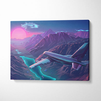Neon Sunset Vaporwave Canvas - Neon Sunset Pink Purple Cyan Living Room Vaporwave Dreamy Retro Futurism Wall Art Canvas