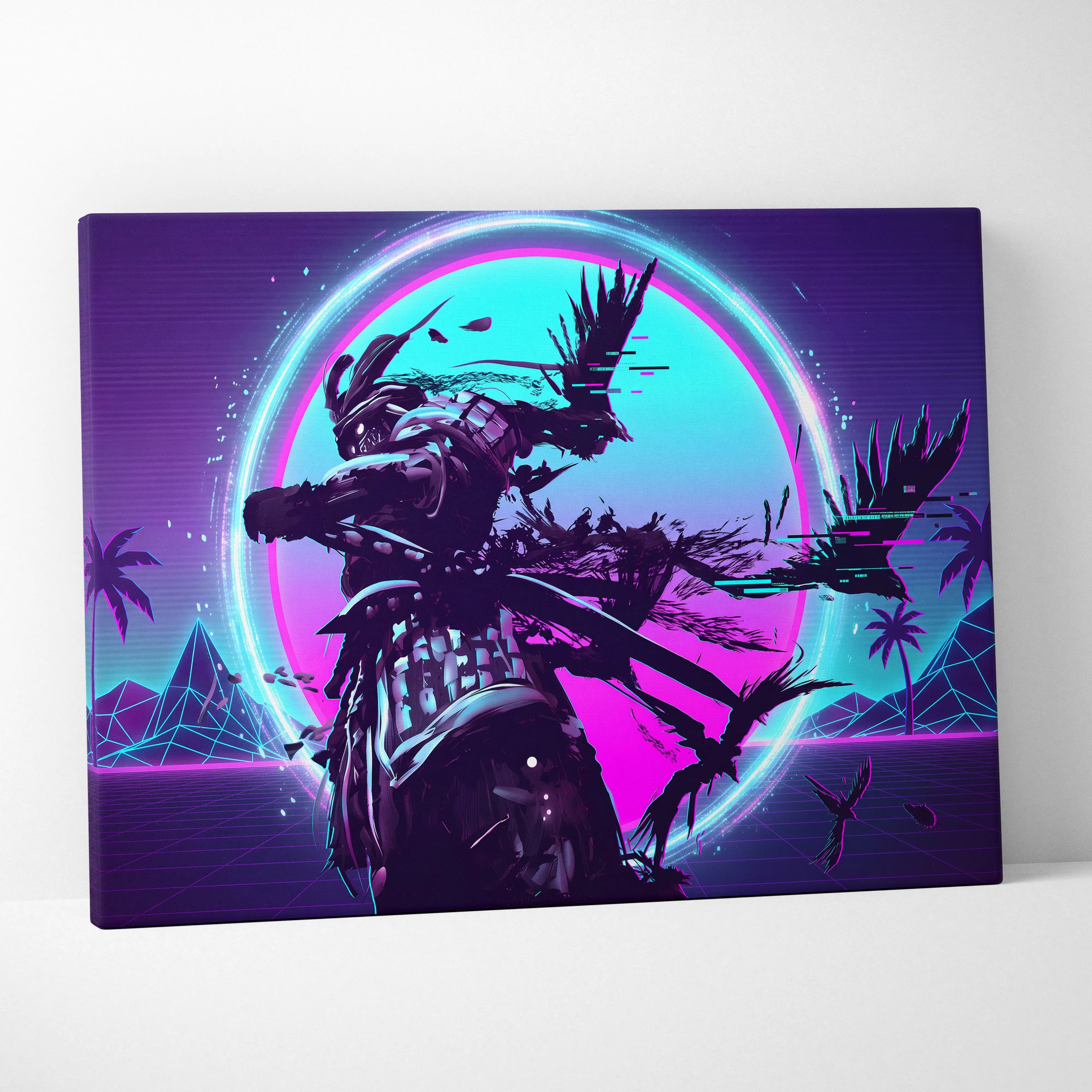 Vaporwave Neon Warrior Canvas - Astronaut Neon Pink Cyan Home Decor Vaporwave Dreamy Nostalgic Neon Deco Arcade Canvas