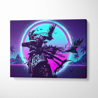 Vaporwave Neon Warrior Canvas - Astronaut Neon Pink Cyan Home Decor Vaporwave Dreamy Nostalgic Neon Deco Arcade Canvas