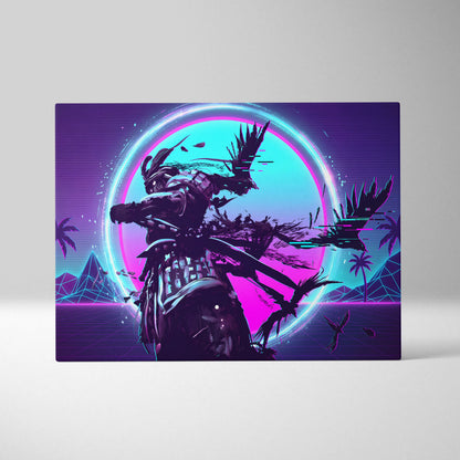 Vaporwave Neon Warrior Canvas - Astronaut Neon Pink Cyan Home Decor Vaporwave Dreamy Nostalgic Neon Deco Arcade Canvas