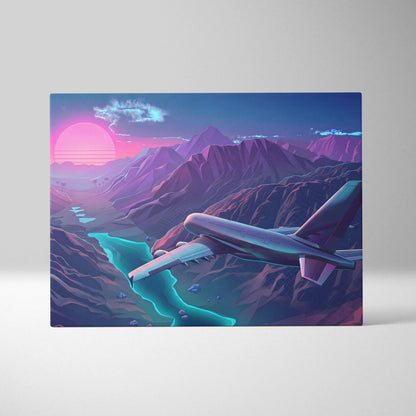 Neon Sunset Vaporwave Canvas - Neon Sunset Pink Purple Cyan Living Room Vaporwave Dreamy Retro Futurism Wall Art Canvas