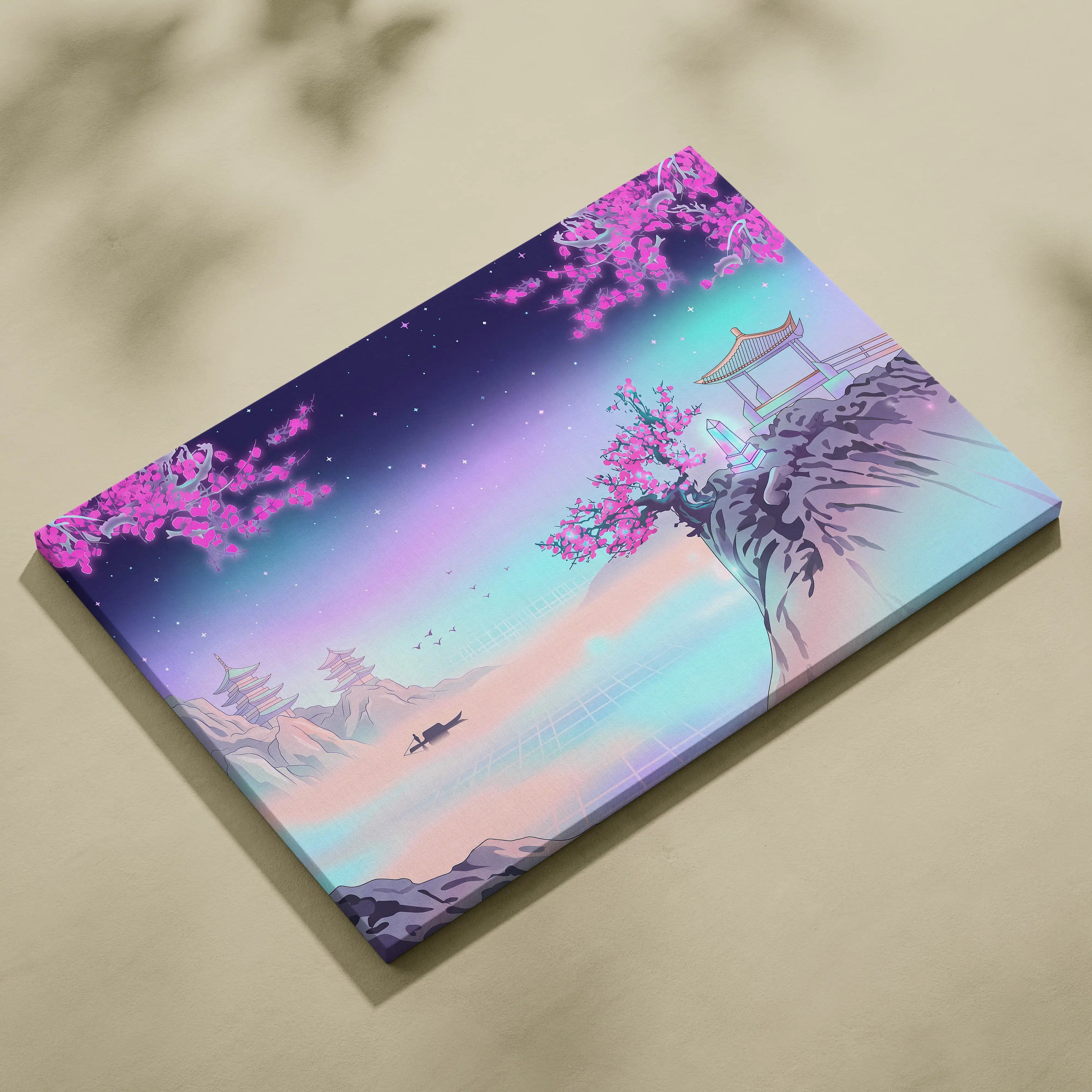 Vaporwave Fuji Dream Canvas - Mount Fuji Neon Pastels Living Room Vaporwave Dreamy Retro Pastel Wall Art Canvas