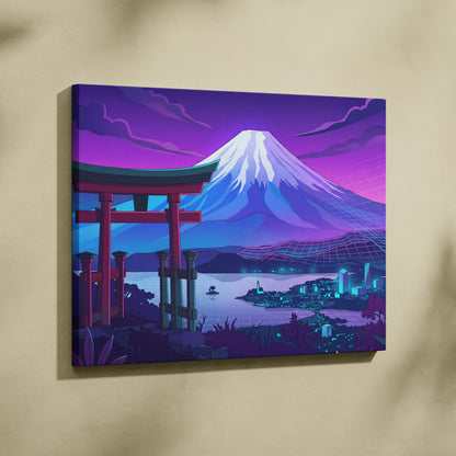 Vaporwave Fuji Dream Canvas - Mount Fuji Purple Pink Blue Living Room Vaporwave Dream Neon Nostalgia Wall Art Canvas