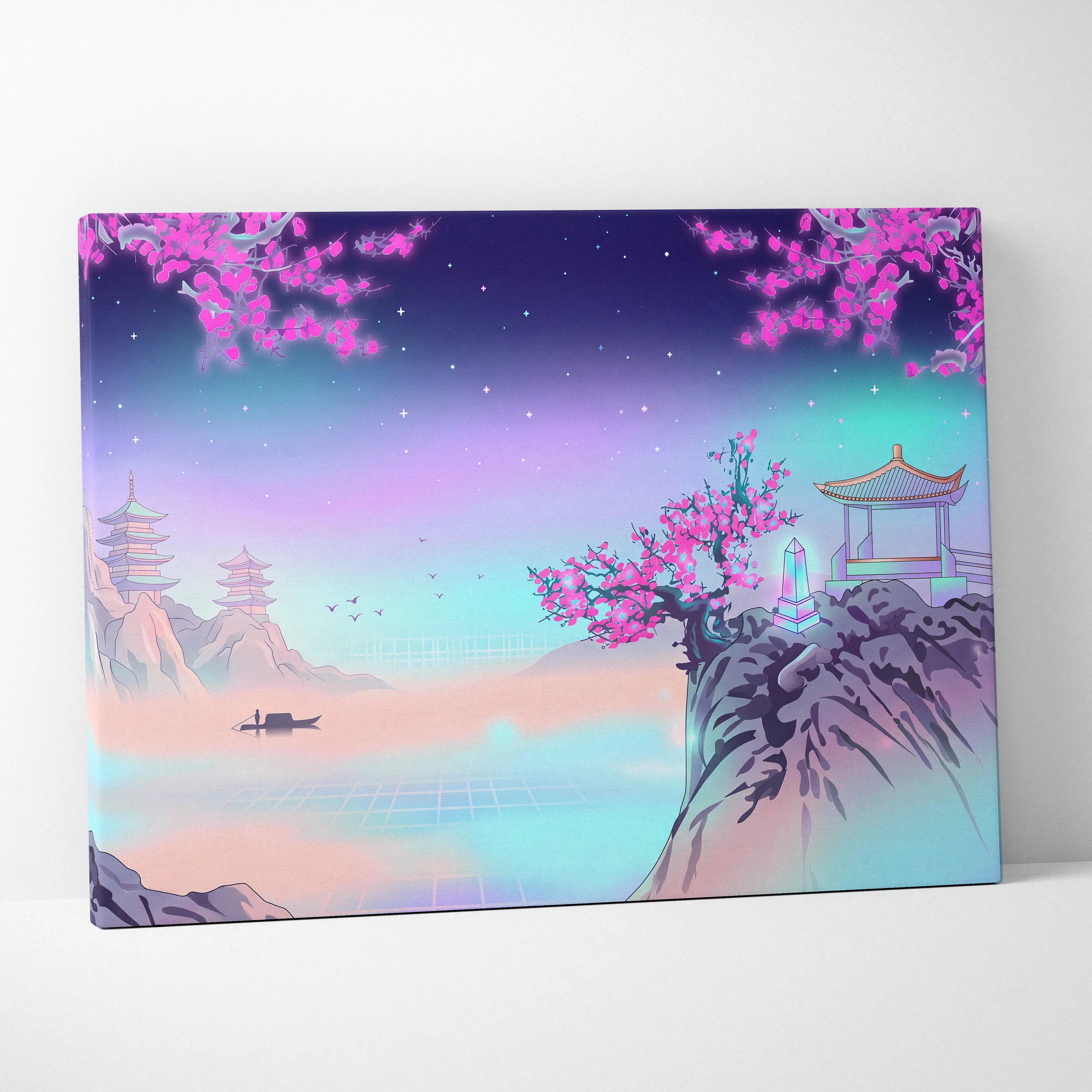 Vaporwave Fuji Dream Canvas - Mount Fuji Neon Pastels Living Room Vaporwave Dreamy Retro Pastel Wall Art Canvas