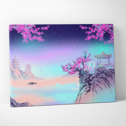 Vaporwave Fuji Dream Canvas - Mount Fuji Neon Pastels Living Room Vaporwave Dreamy Retro Pastel Wall Art Canvas