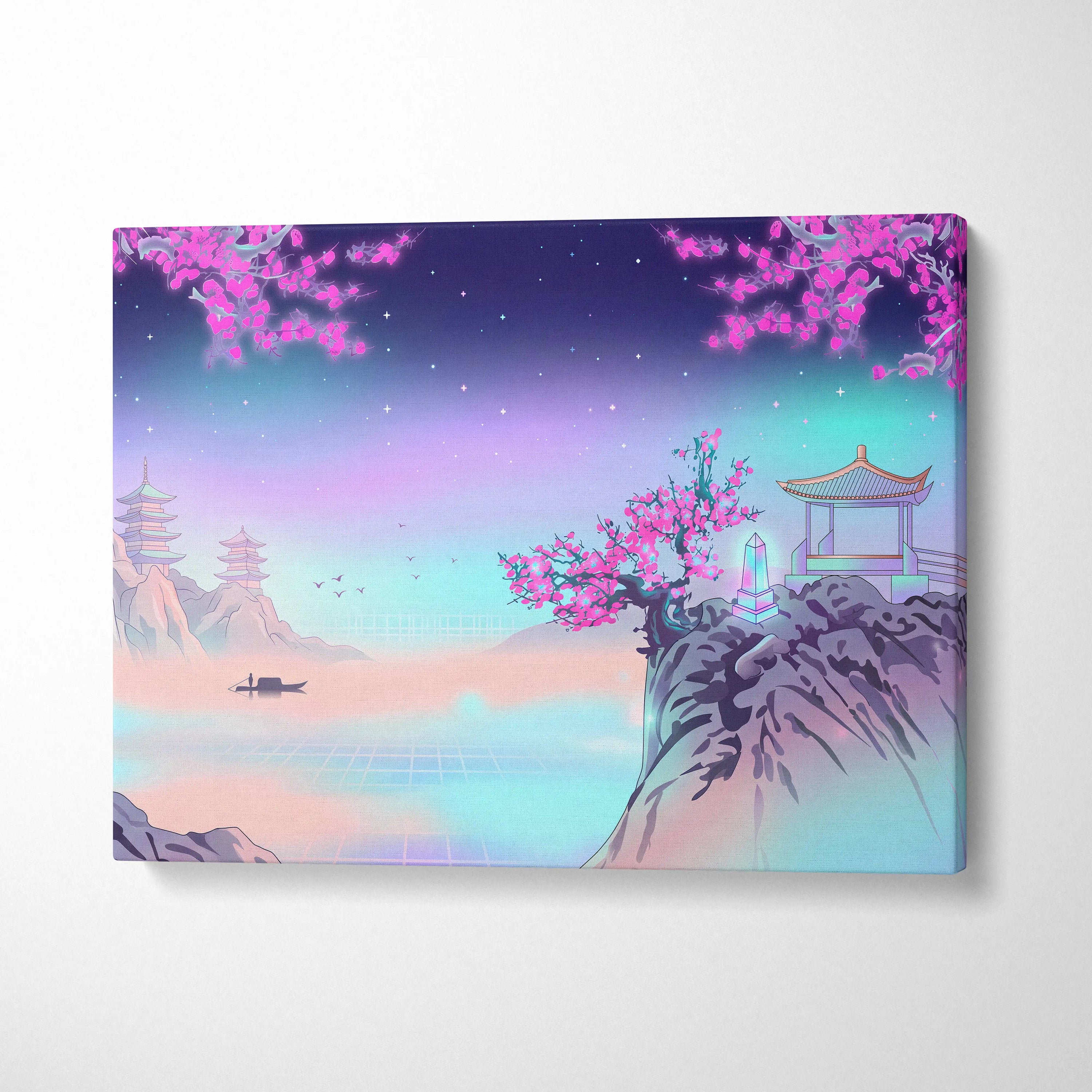 Vaporwave Fuji Dream Canvas - Mount Fuji Neon Pastels Living Room Vaporwave Dreamy Retro Pastel Wall Art Canvas
