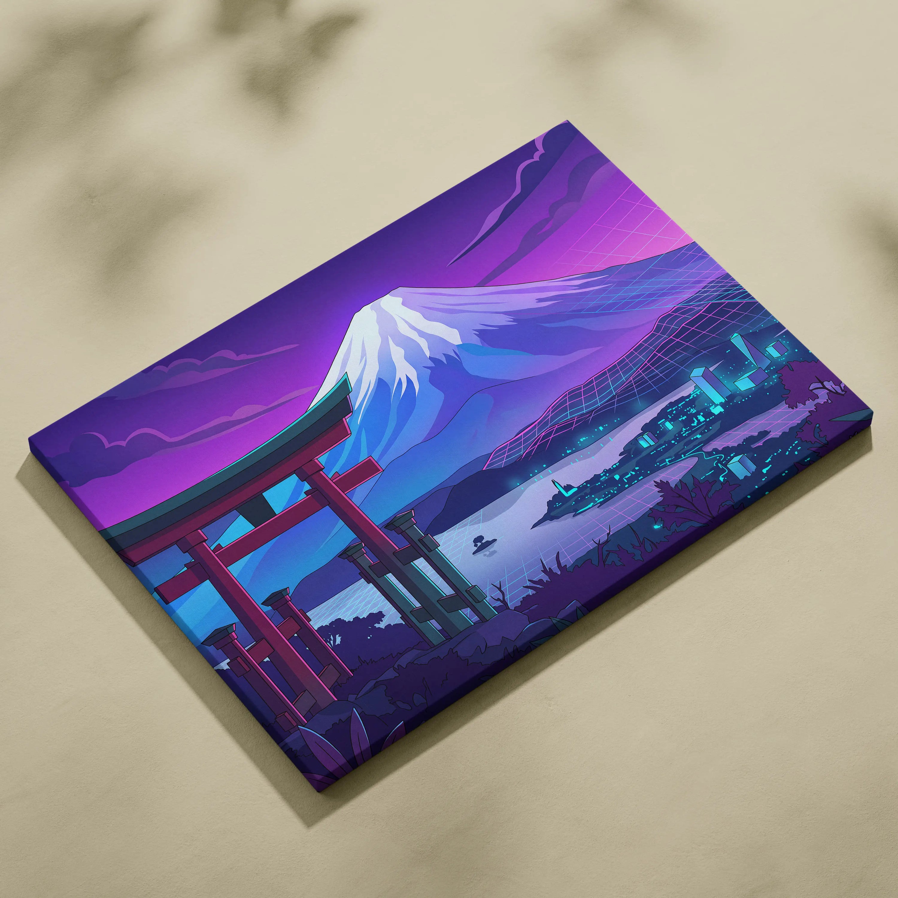 Vaporwave Fuji Dream Canvas - Mount Fuji Purple Pink Blue Living Room Vaporwave Dream Neon Nostalgia Wall Art Canvas