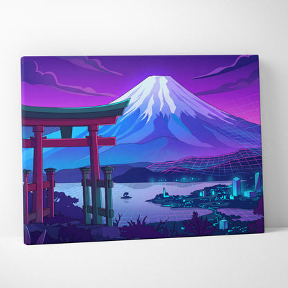 Vaporwave Fuji Dream Canvas - Mount Fuji Purple Pink Blue Living Room Vaporwave Dream Neon Nostalgia Wall Art Canvas